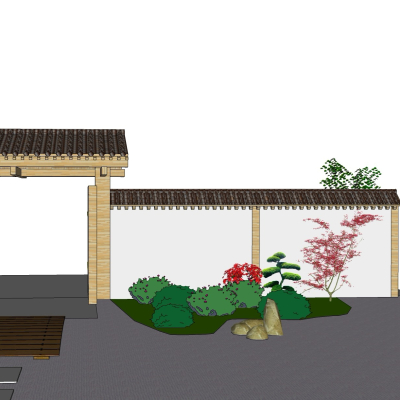 新中式围墙免费su模型(1)