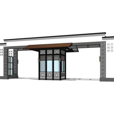 中式小区大门入口免费su模型(1)