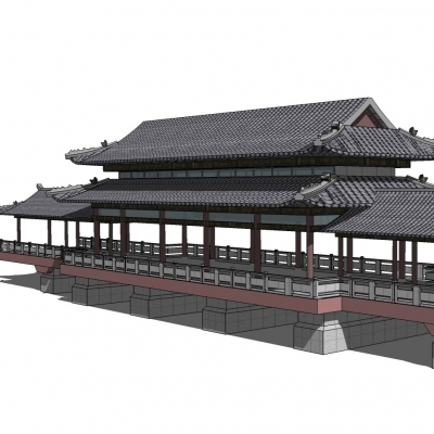 中式古建廊道楼阁免费su模型(1)