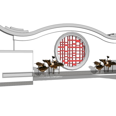 新中式景观墙免费su模型(1)