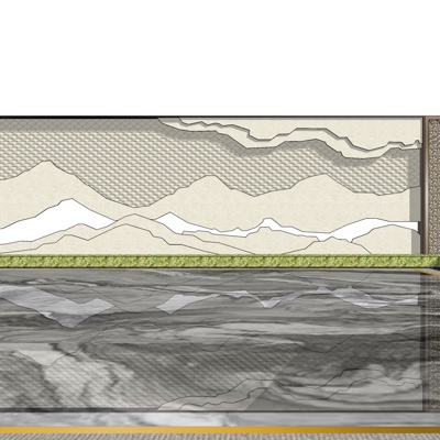 新中式景观墙免费su模型(1)
