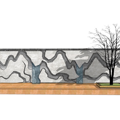 新中式景观墙免费su模型(1)