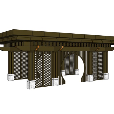 新中式实木凉亭免费su模型(1)