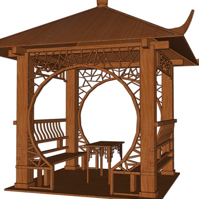 中式木质凉亭免费su模型(1)
