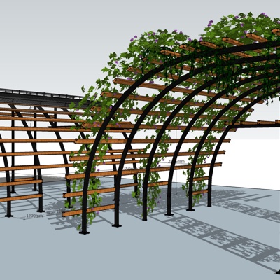 现代绿植廊架免费su模型(1)