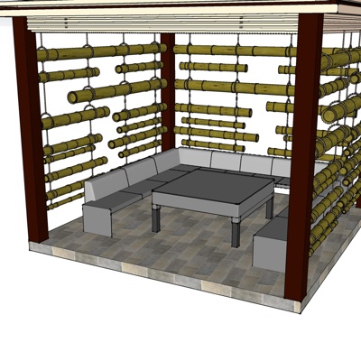 现代竹子凉亭免费su模型(1)