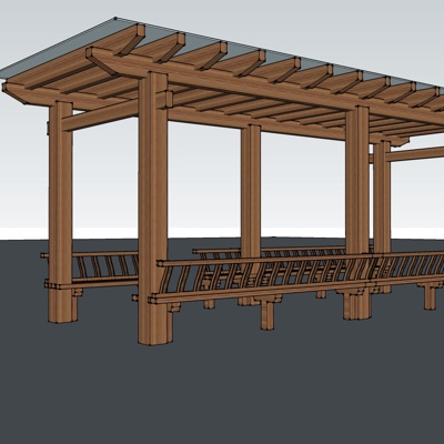 现代实木廊架亭免费su模型(1)
