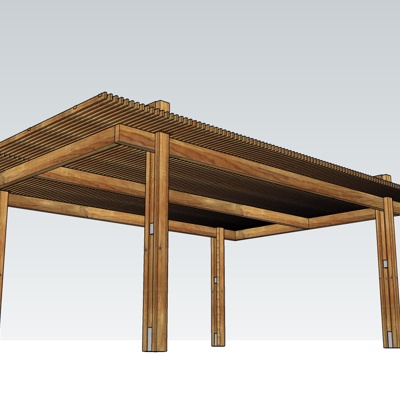 现代实木廊架亭免费su模型(1)