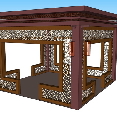 新中式实木凉亭免费su模型(1)