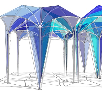 现代玻璃凉亭免费su模型(1)