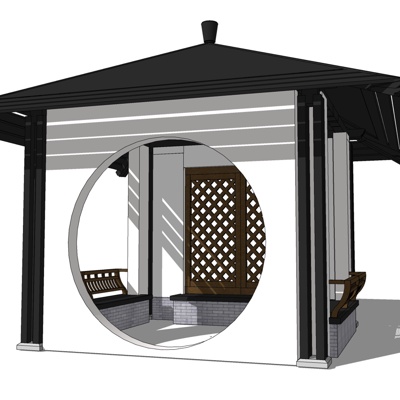 新中式凉亭免费su模型(1)
