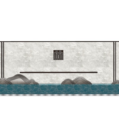 新中式水池景观墙免费su模型(1)