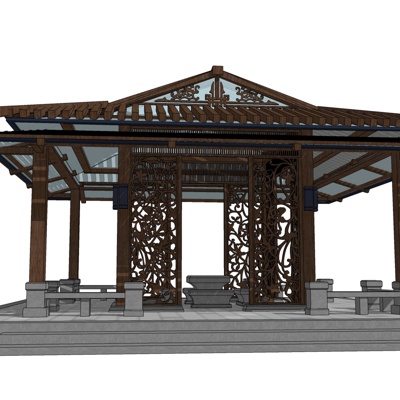 新中式凉亭免费su模型(1)