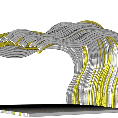 现代艺术浪花廊架免费su模型(1)