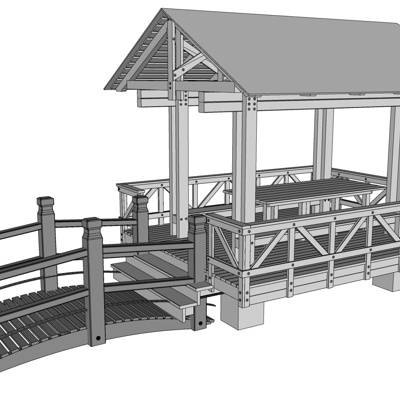 现代实木凉亭免费su模型(1)