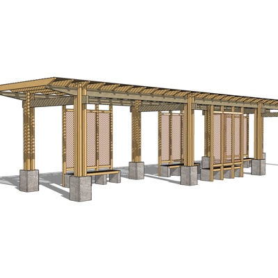 现代实木廊架免费su模型(1)