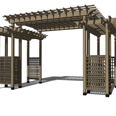 现代实木廊架免费su模型(1)
