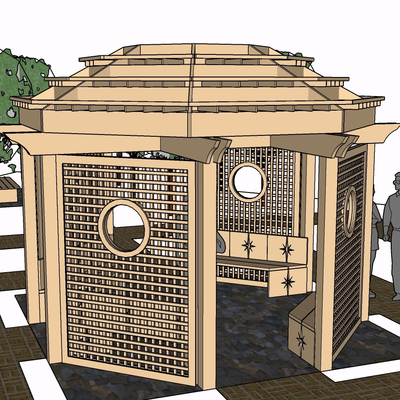 现代实木凉亭免费su模型(1)