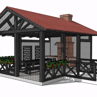 现代实木凉亭免费su模型(1)