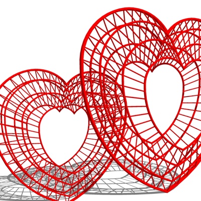 现代铁艺心形雕塑小品免费su模型(1)