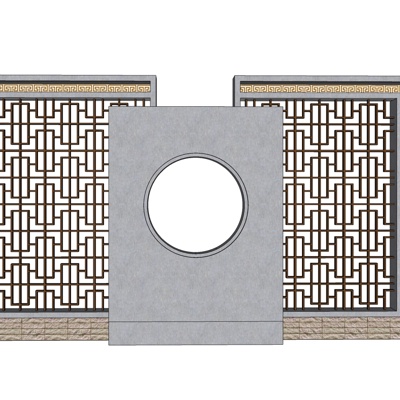 新中式景观墙免费su模型(1)