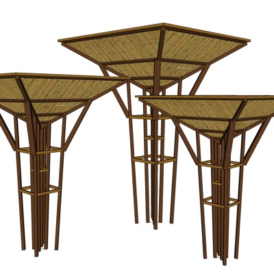 现代实木凉亭免费su模型(1)