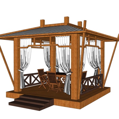 现代实木凉亭免费su模型(1)