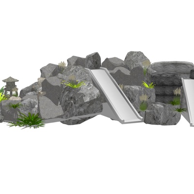 自然风假山小品免费su模型(1)