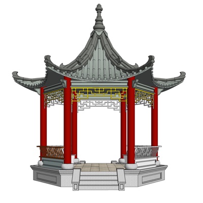 中式六角凉亭免费su模型(1)