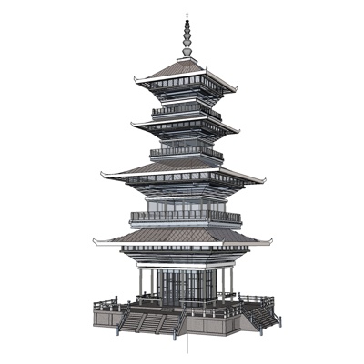 新中式塔建筑免费su模型(1)