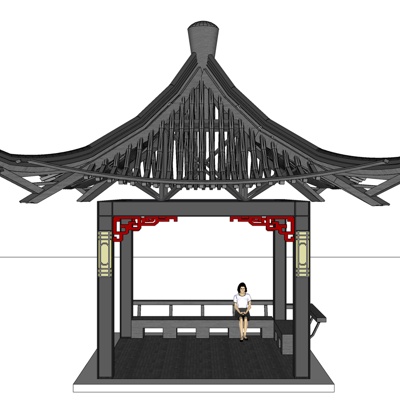 新中式凉亭免费su模型(1)