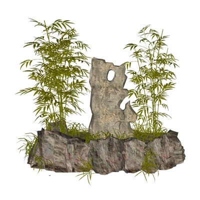 中式富贵竹假山小品免费su模型(1)
