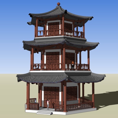 中式塔楼免费su模型(1)