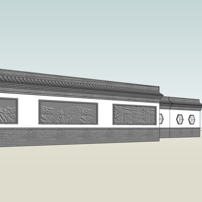 新中式景观墙免费su模型(1)