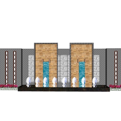 新中式景观墙免费su模型(1)