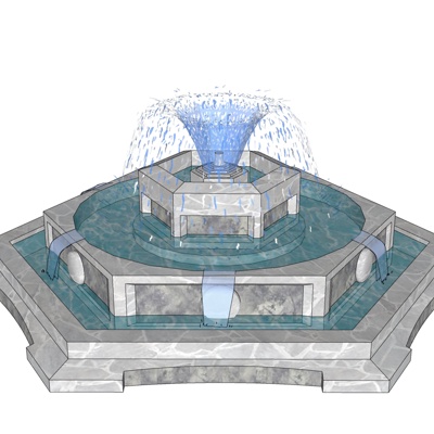 中式景观喷泉免费su模型(1)