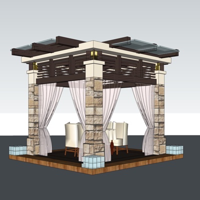 中式廊架凉亭免费su模型(1)