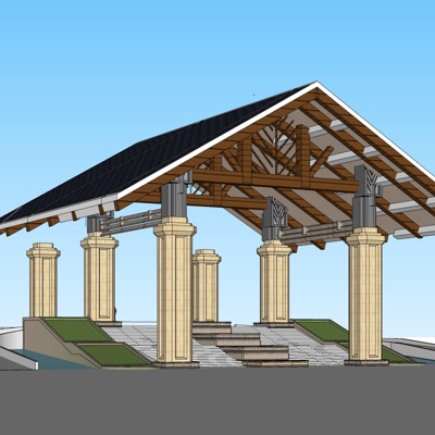 中式廊架凉亭免费su模型(1)