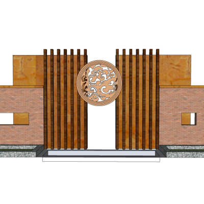 新中式围墙景观墙免费su模型(1)