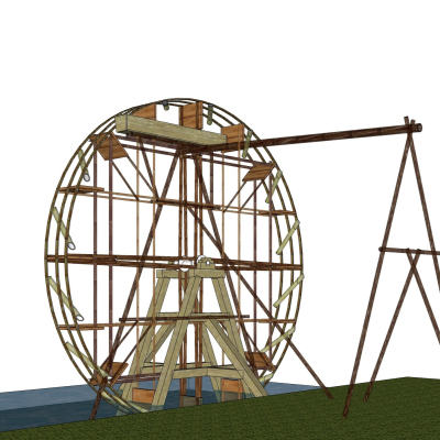 中式水车小品免费su模型(1)