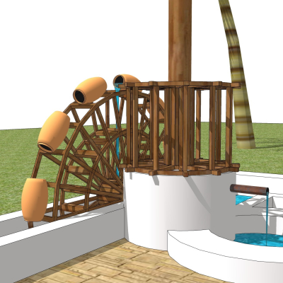 中式实木水车免费su模型(1)