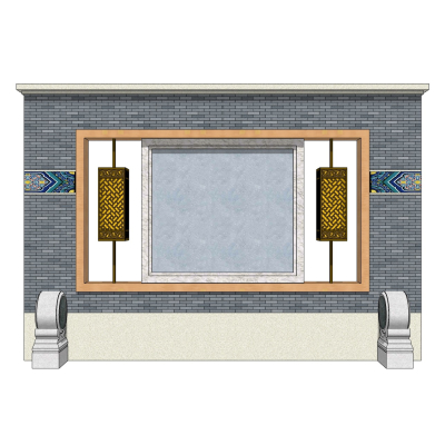 新中式景观墙免费su模型(1)