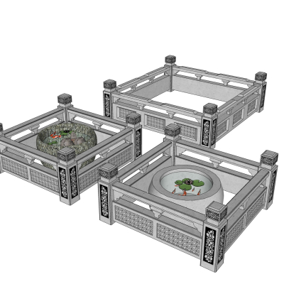 中式水缸围栏小品免费su模型(1)