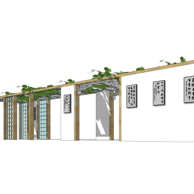新中式廊架免费su模型(1)