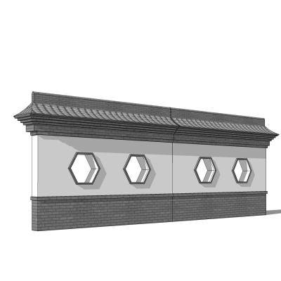 新中式景观墙免费su模型(1)