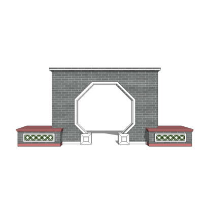 新中式月亮门景观墙免费su模型(1)