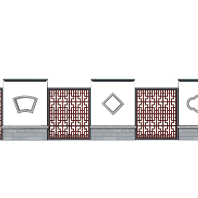 新中式景观墙免费su模型(1)