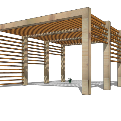 现代实木廊架免费su模型(1)