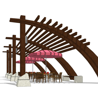 现代实木廊架免费su模型(1)