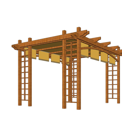 现代实木廊架免费su模型(1)